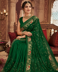 Forest Green Georgette Party Wear Saree with Sequin & Tari Embroidered Work