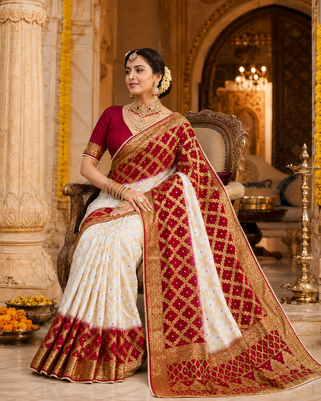 Crimson & Ivory Radiance Gharchola Banarasi Silk Saree