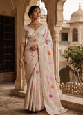 Off-White Khaddi Georgette Silk Saree with Kashmiri Woven Motifs