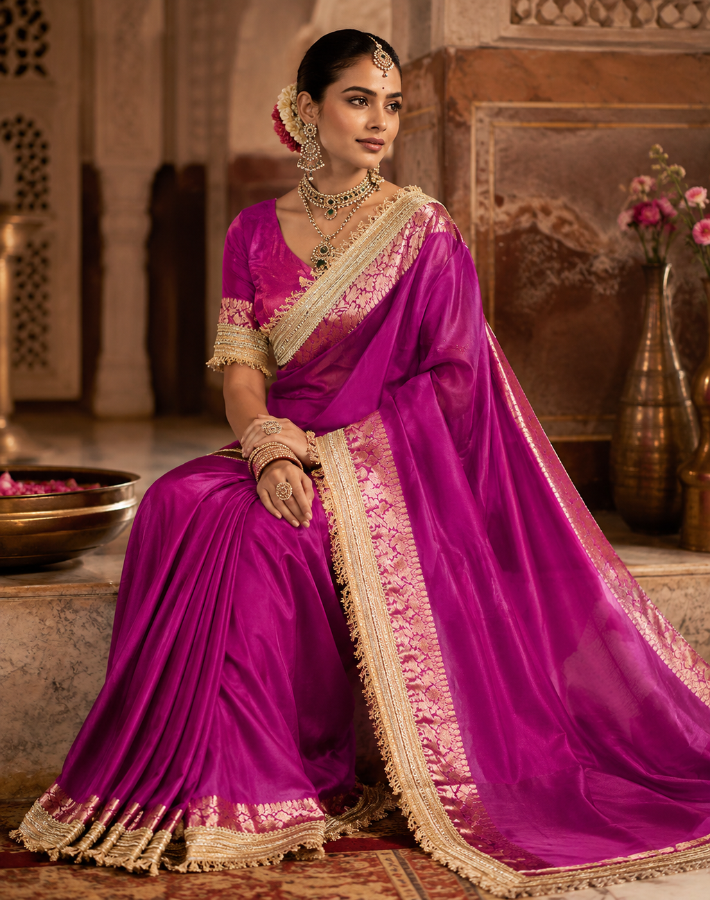 The Royal Magenta Kanta Silk Tissue Saree