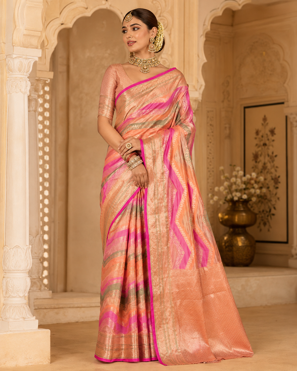 Pure Tissue Cotton Saree with Rich Brocade Pallu & Blouse