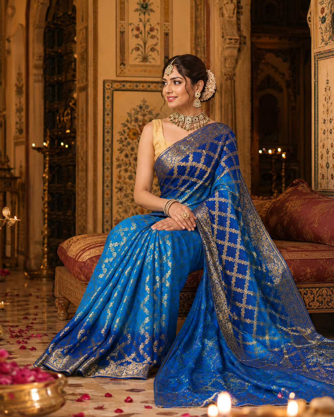 Royal Sapphire Gharchola Banarasi Silk Saree