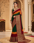 Regal Viscose Silk Saree in Emerald & Crimson with Intricate Zari Weaving