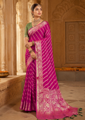 Rani Pink Khaddi Georgette Banarasi Handloom Leheriya Zari Weaving Saree