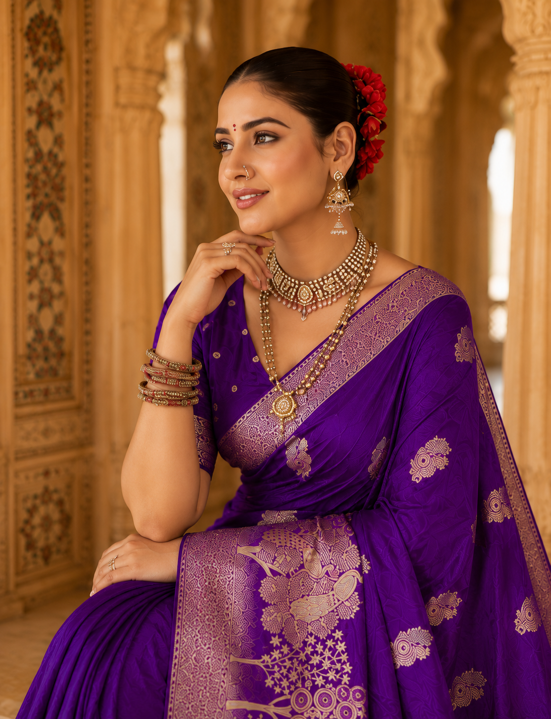 Royal Purple Munga Silk Banarasi Zari Weave Saree with Heavy Pallu