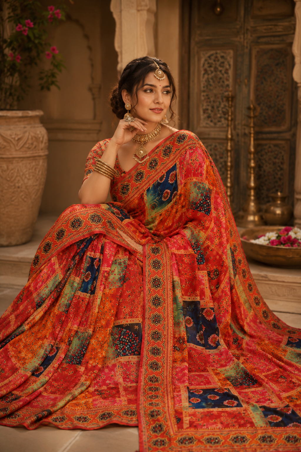 Royal Mosaic Designer Saree with Mirror & Embroidered Border