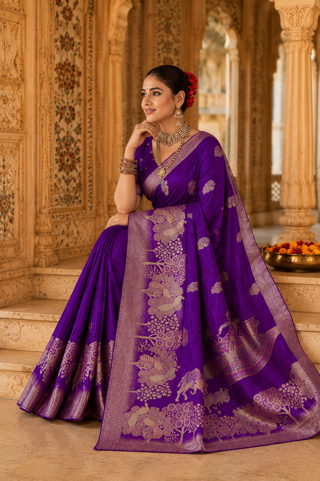 Royal Purple Munga Silk Banarasi Zari Weave Saree with Heavy Pallu