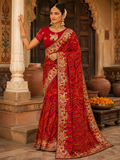 Traditional Rajasthani Red Pure Georgette Chunri Bandhani Saree