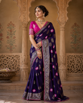 Royal Deep Purple Dola Silk Saree with Banarasi Uppada Zari Weaving