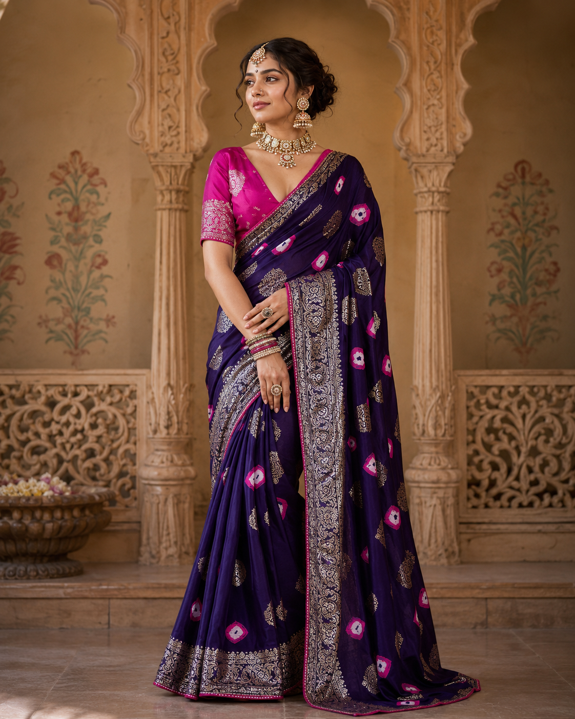 Royal Deep Purple Dola Silk Saree with Banarasi Uppada Zari Weaving