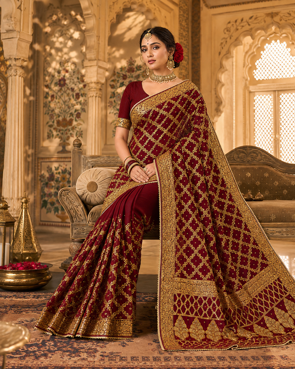Imperial Maroon Gharchola Banarasi Silk Saree with Heavy Zari Work
