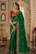 Emerald Green Pure Georgette Bandhani Saree with Handcrafted Gota Patti Work