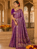 Royal Deep Purple Uppada Silk Gharchola Meenakari Banarasi Saree