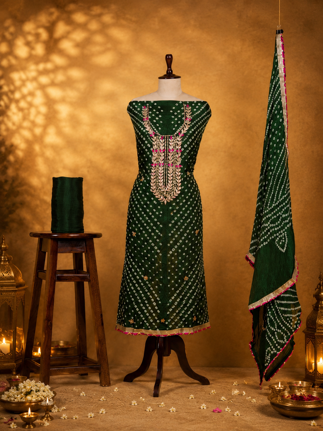 Imperial Emerald Green Banarasi Style Art Silk Suit with Gota Patti Handwork