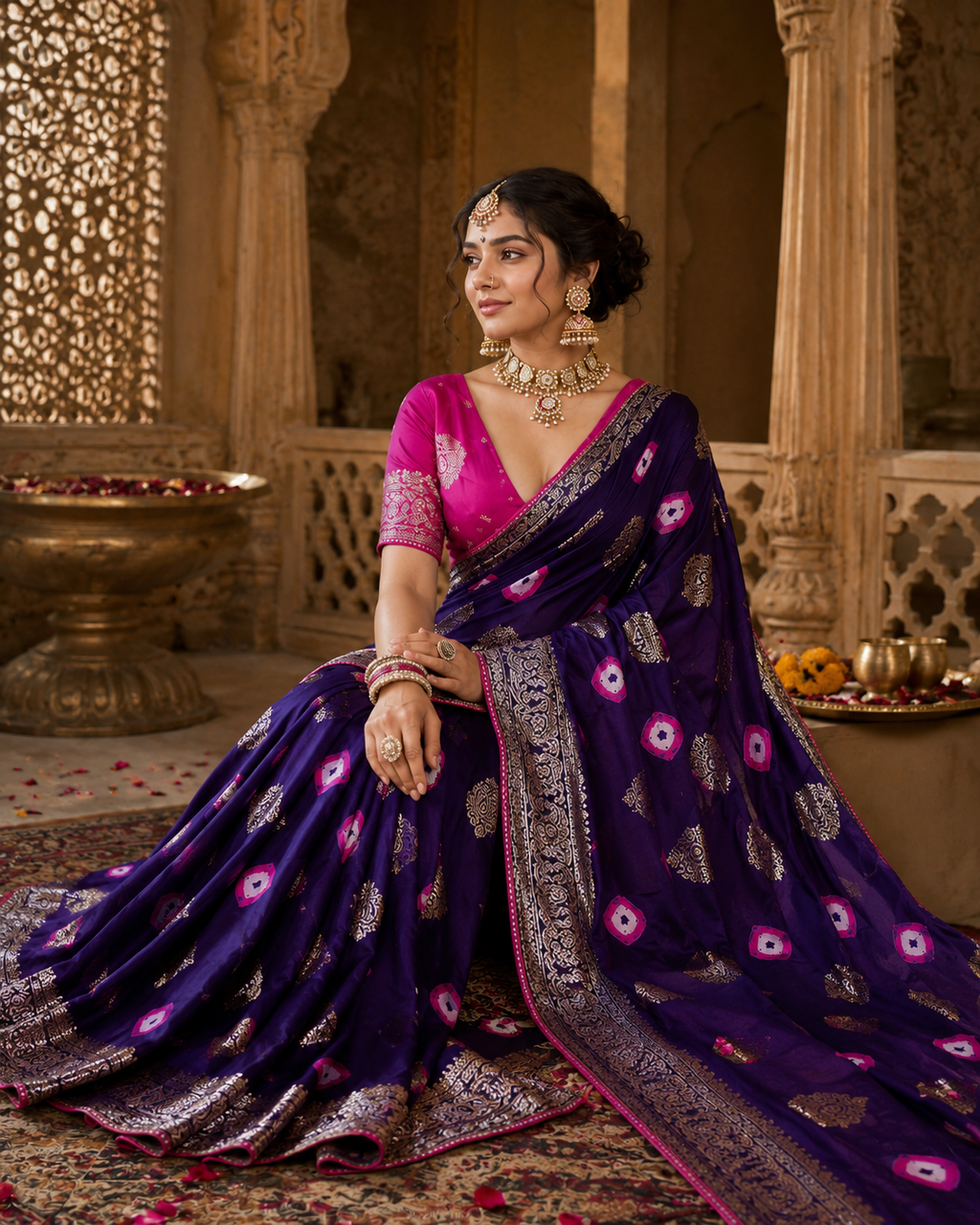 Royal Deep Purple Dola Silk Saree with Banarasi Uppada Zari Weaving
