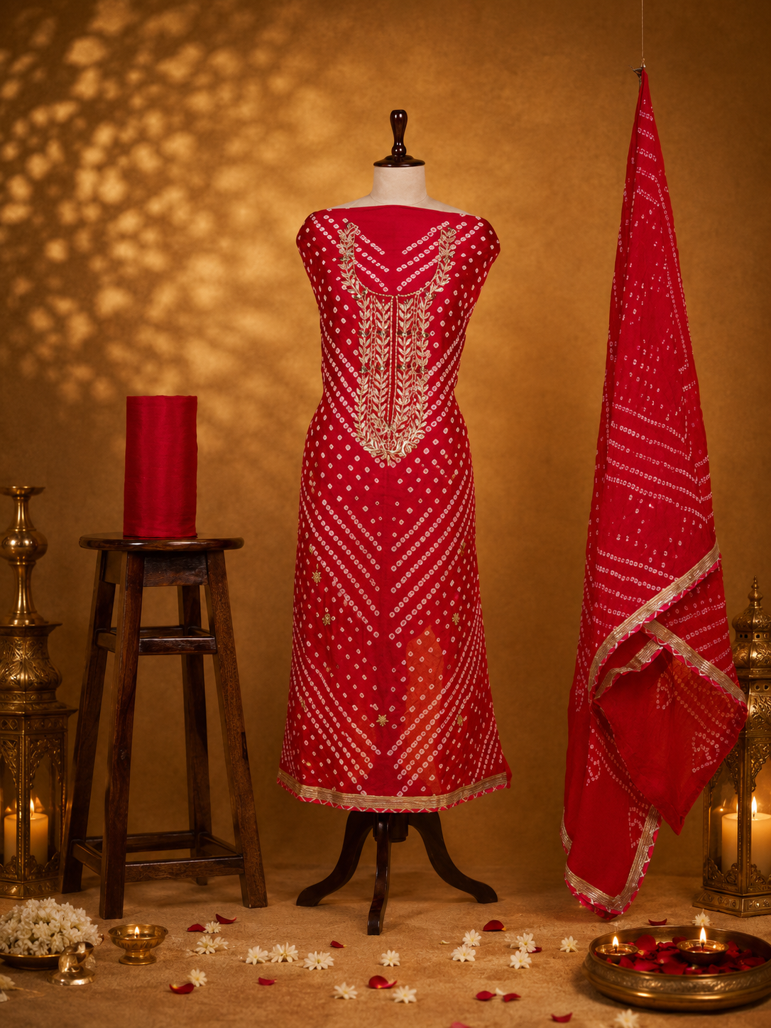 Regal Crimson Red Banarasi Style Art Silk Suit with Gota Patti Handwork