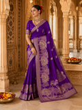 Royal Purple Munga Silk Banarasi Zari Weave Saree with Heavy Pallu