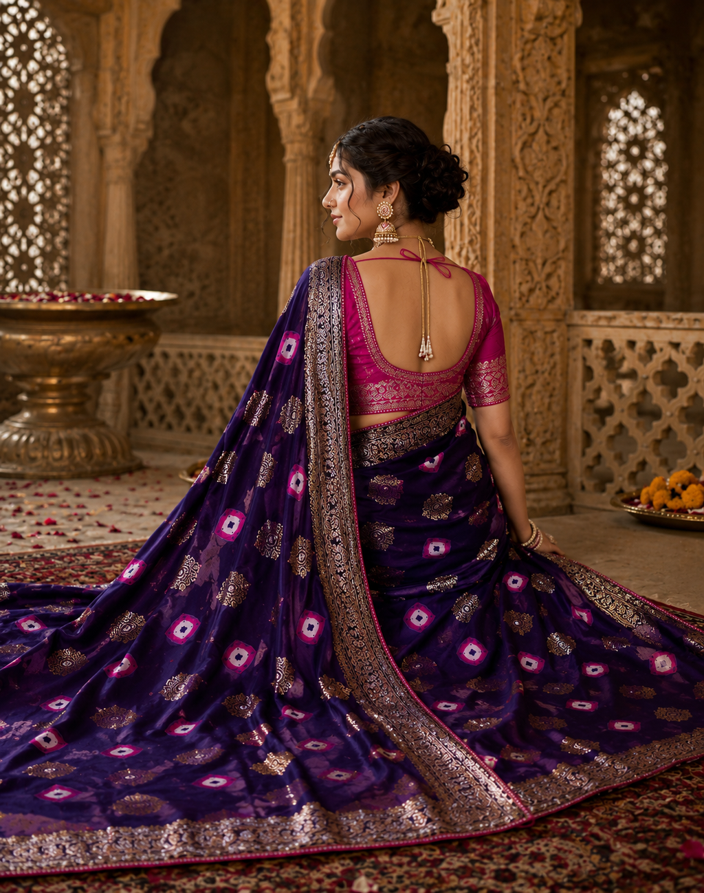 Royal Deep Purple Dola Silk Saree with Banarasi Uppada Zari Weaving