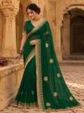 Forest Green Pure Georgette Saree with Handcrafted Gota Patti Work