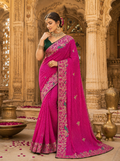 Pink Georgette Mothda Leheriya Saree with Thread & Zari Embroidery