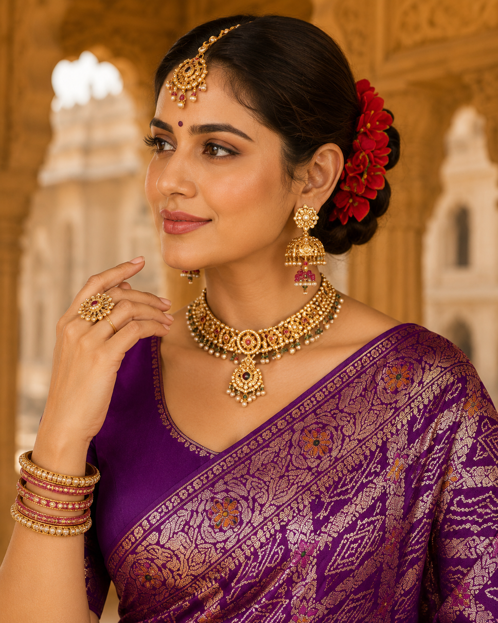Royal Deep Purple Uppada Silk Gharchola Meenakari Banarasi Saree