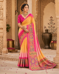 Ethereal Sunshine & Rose Crepe Silk Kalamkari Saree