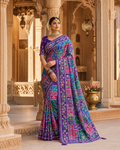 Vibrant Mosaic Printed Saree with Intricate Mirror Work