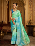 Sea Green & Cyan Tissue Saree with Intricate Gota Patti Work