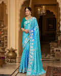 Azure Splendor Silk Tilfi Leheriya Saree with Handcrafted Gota Patti