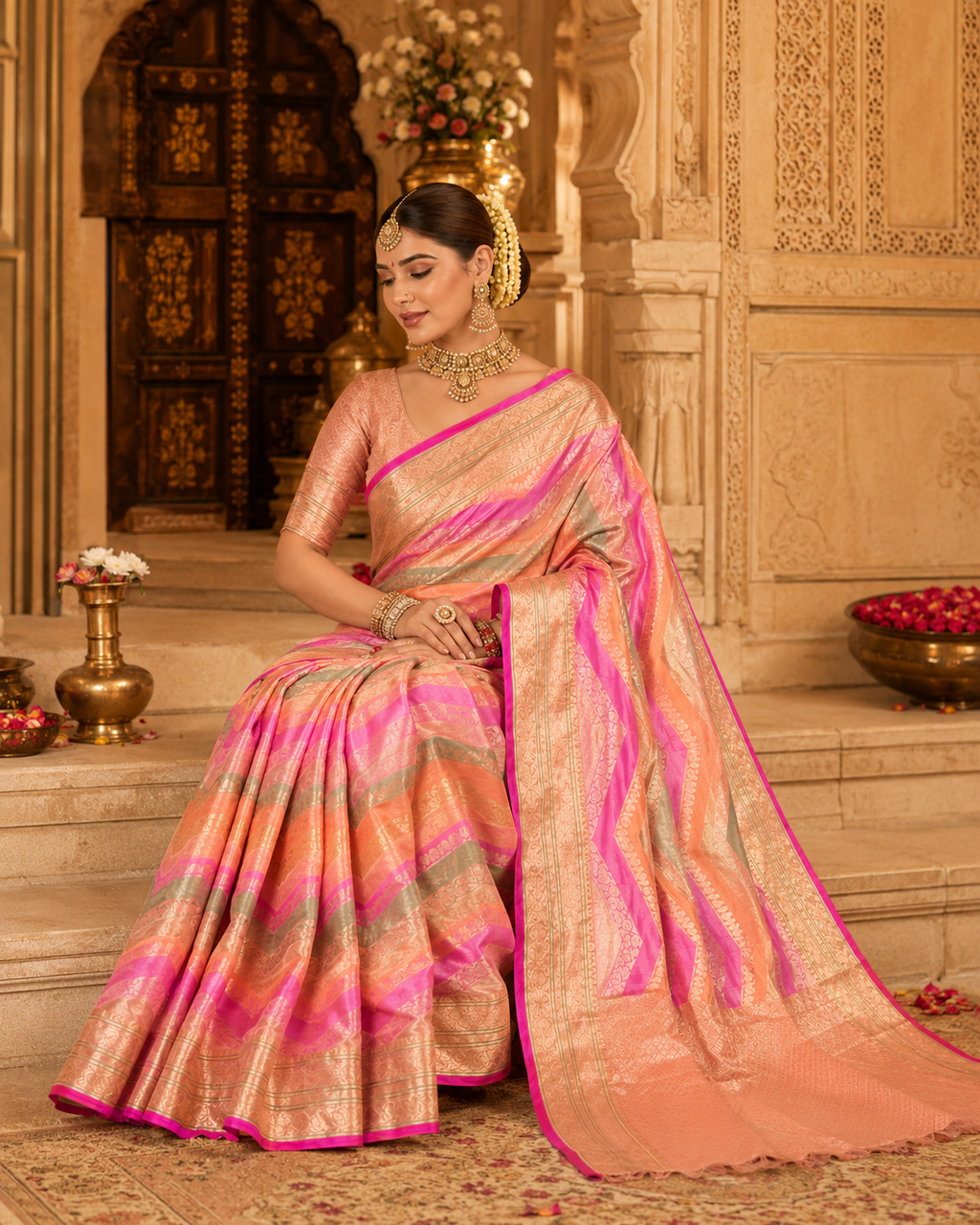 Pure Tissue Cotton Saree with Rich Brocade Pallu & Blouse