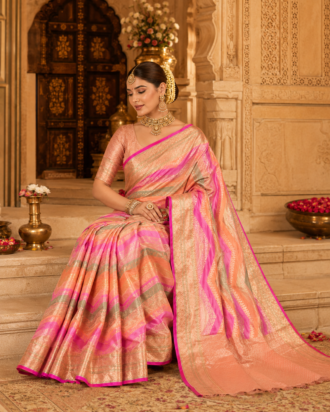 Pure Tissue Cotton Saree with Rich Brocade Pallu & Blouse