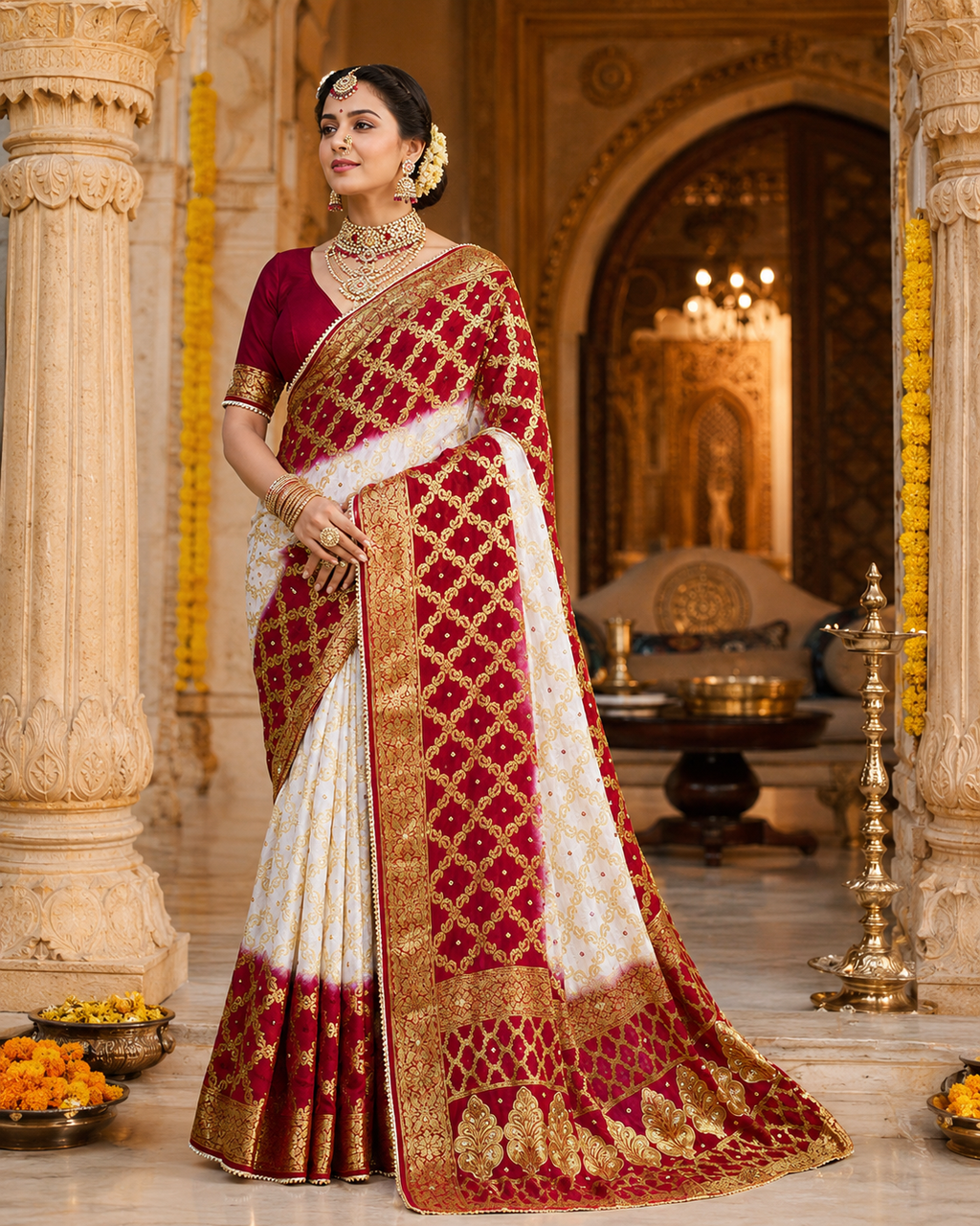 Crimson & Ivory Radiance Gharchola Banarasi Silk Saree