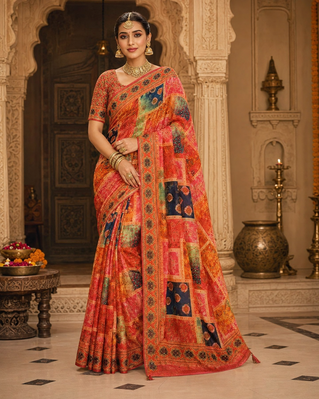 Royal Mosaic Designer Saree with Mirror & Embroidered Border