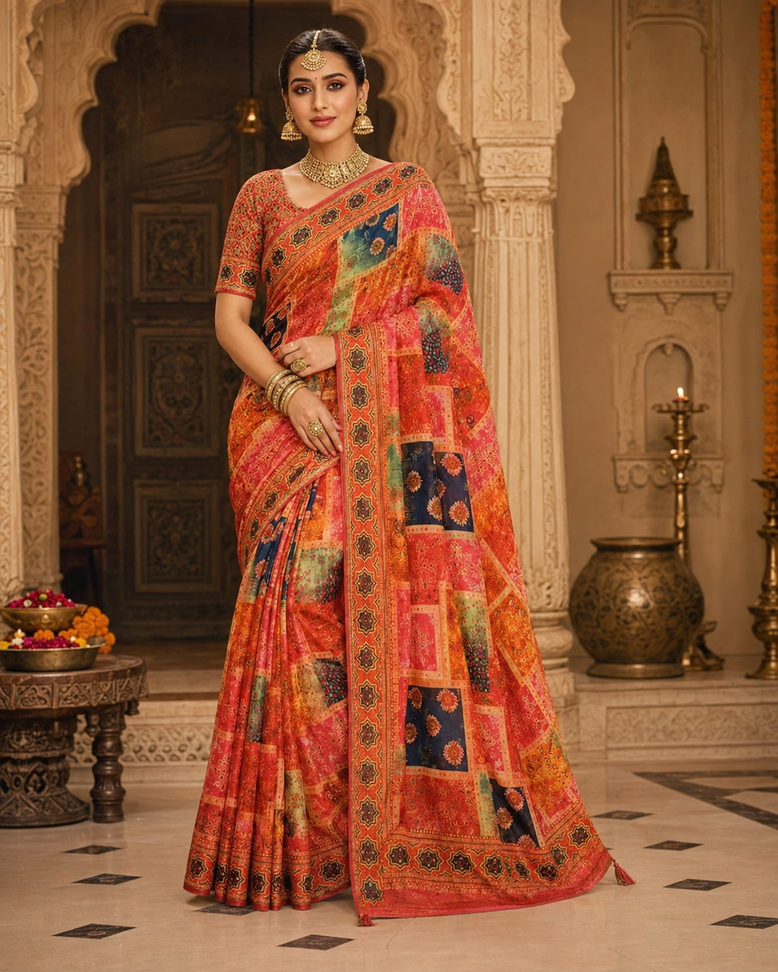 Royal Mosaic Designer Saree with Mirror & Embroidered Border