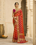 Imperial Vermilion Gharchola Banarasi Silk Saree with Heavy Zari Work