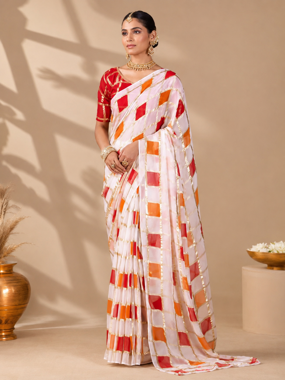 The Crimson & Amber Phag Georgette Saree