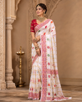 Royal Crimson & Ivory Faag Georgette Saree