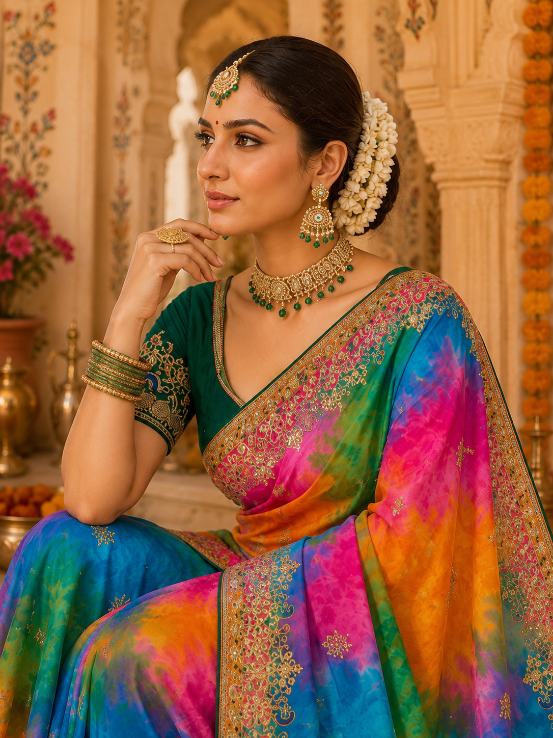 Vibrant Multicolor Georgette Bandhani Festive Wear Saree