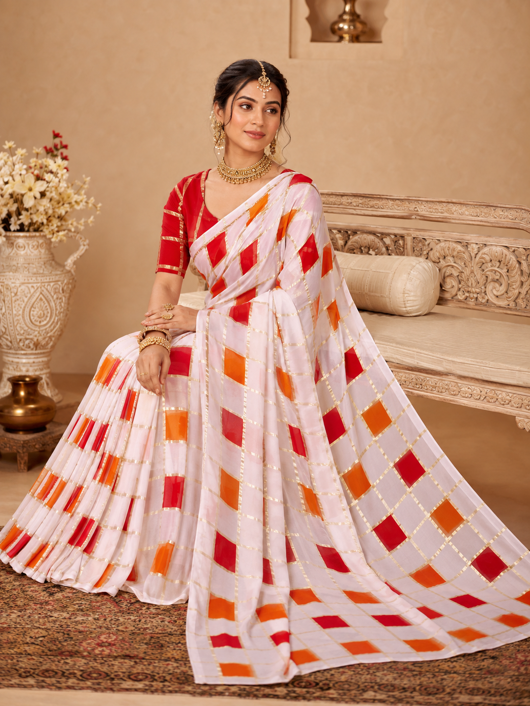 The Crimson & Amber Phag Georgette Saree