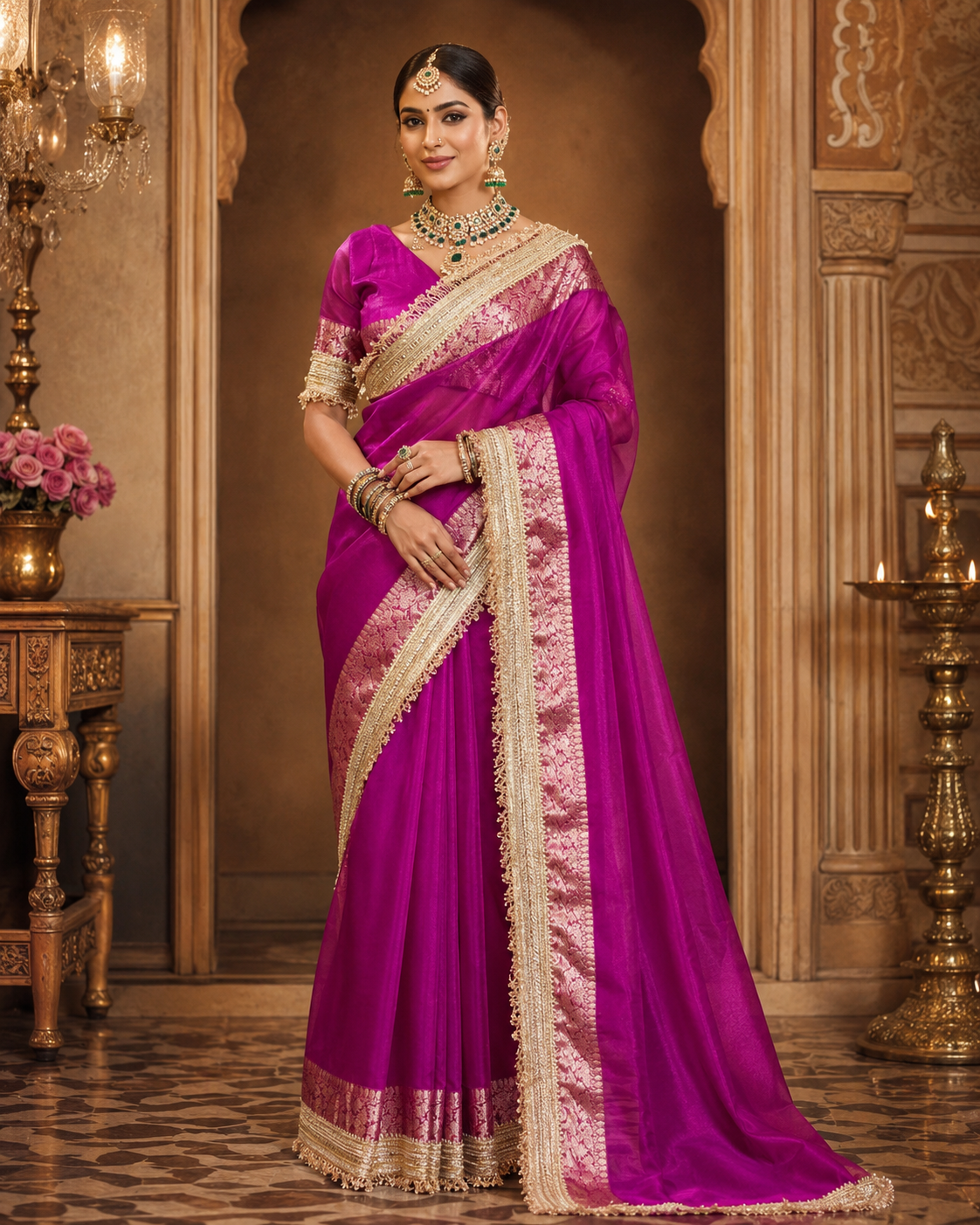The Royal Magenta Kanta Silk Tissue Saree