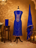 Royal Blue Banarasi Style Art Silk Unstitched Suit with Gota Patti Handwork