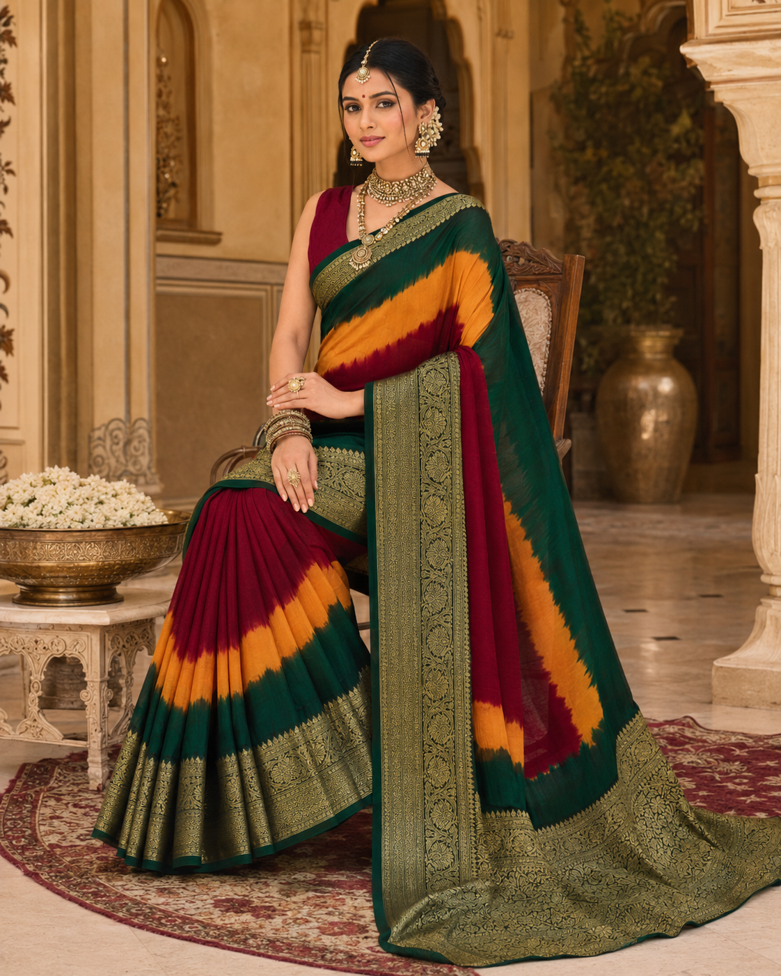 Regal Multi-Tone Viscose Silk Saree with Antique Zari Weaving