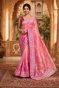 Ethereal Blush & Magenta Tissue Silk Saree with Intricate Gota Patti Work
